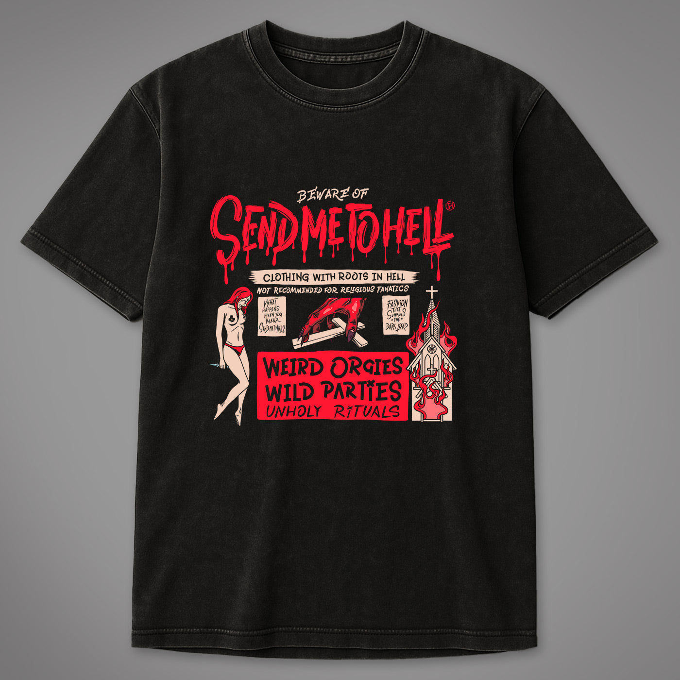 T-shirt oversize lavata con acido Send me to Hell®