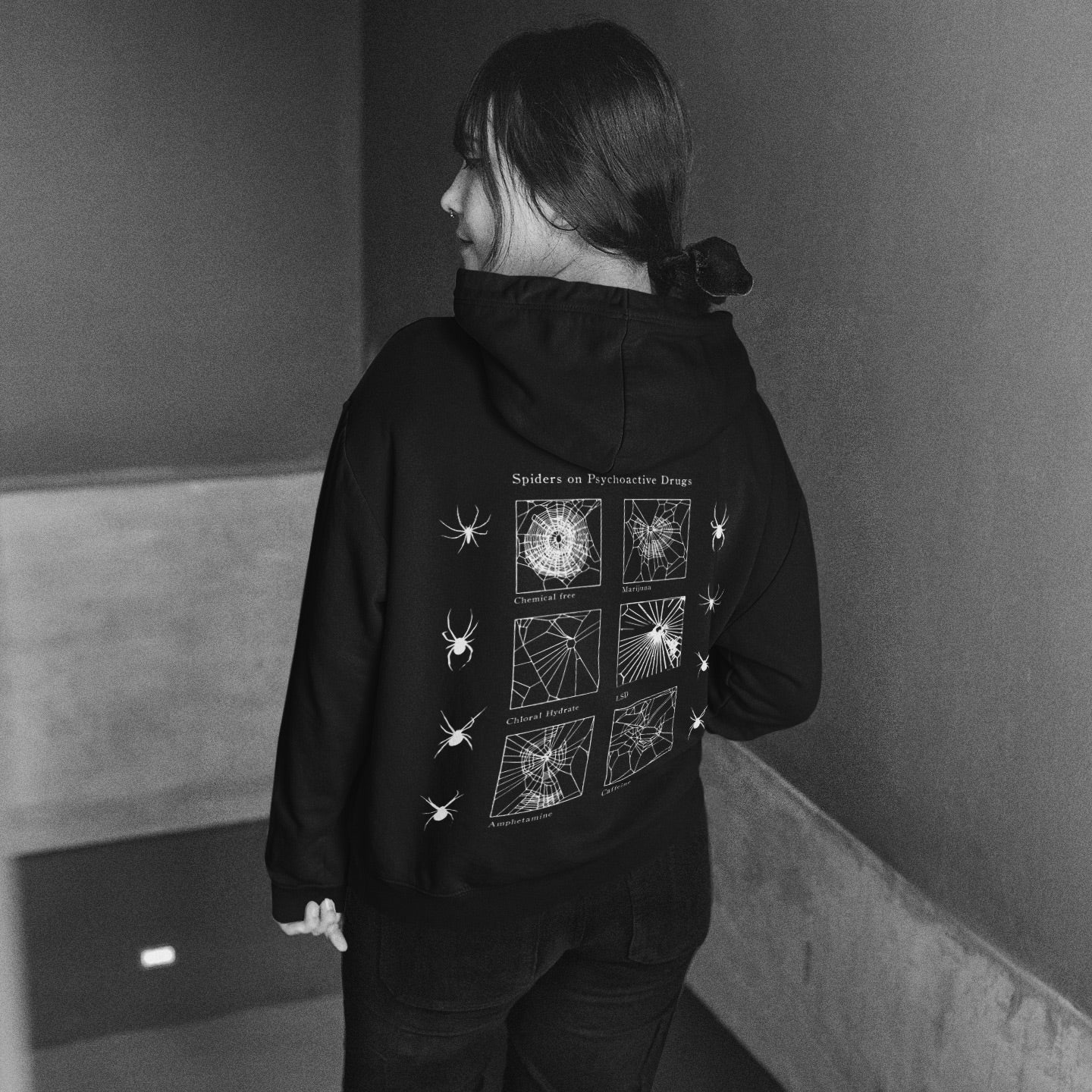 Felpa con cappuccio unisex Ragni sulle droghe psicoattive