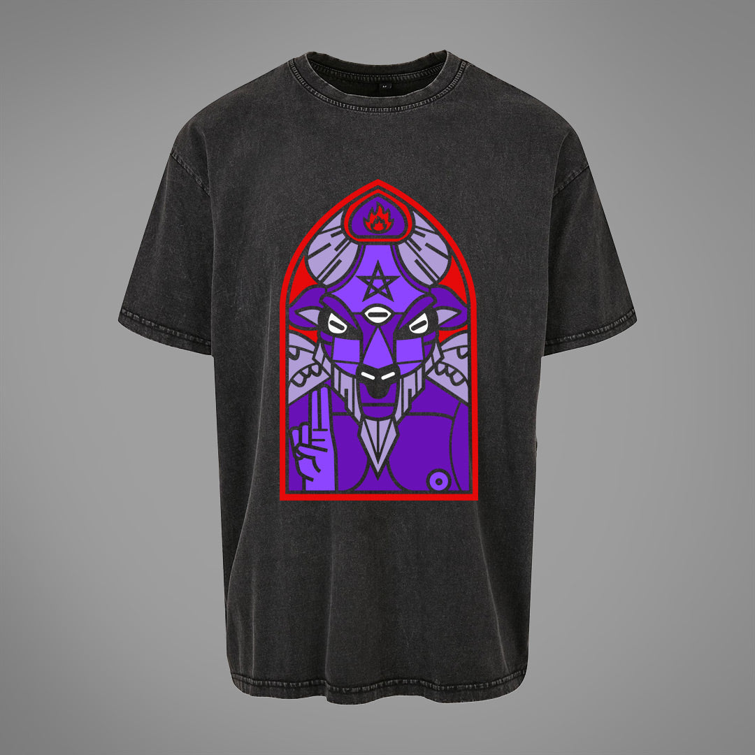 T-shirt oversize lavata con acido della Chiesa del Baphomet