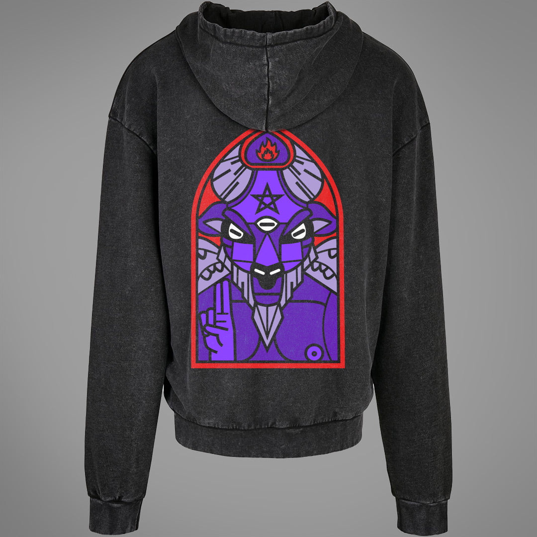 The Church Of Baphomet Acid Washed Oversized Hoodie