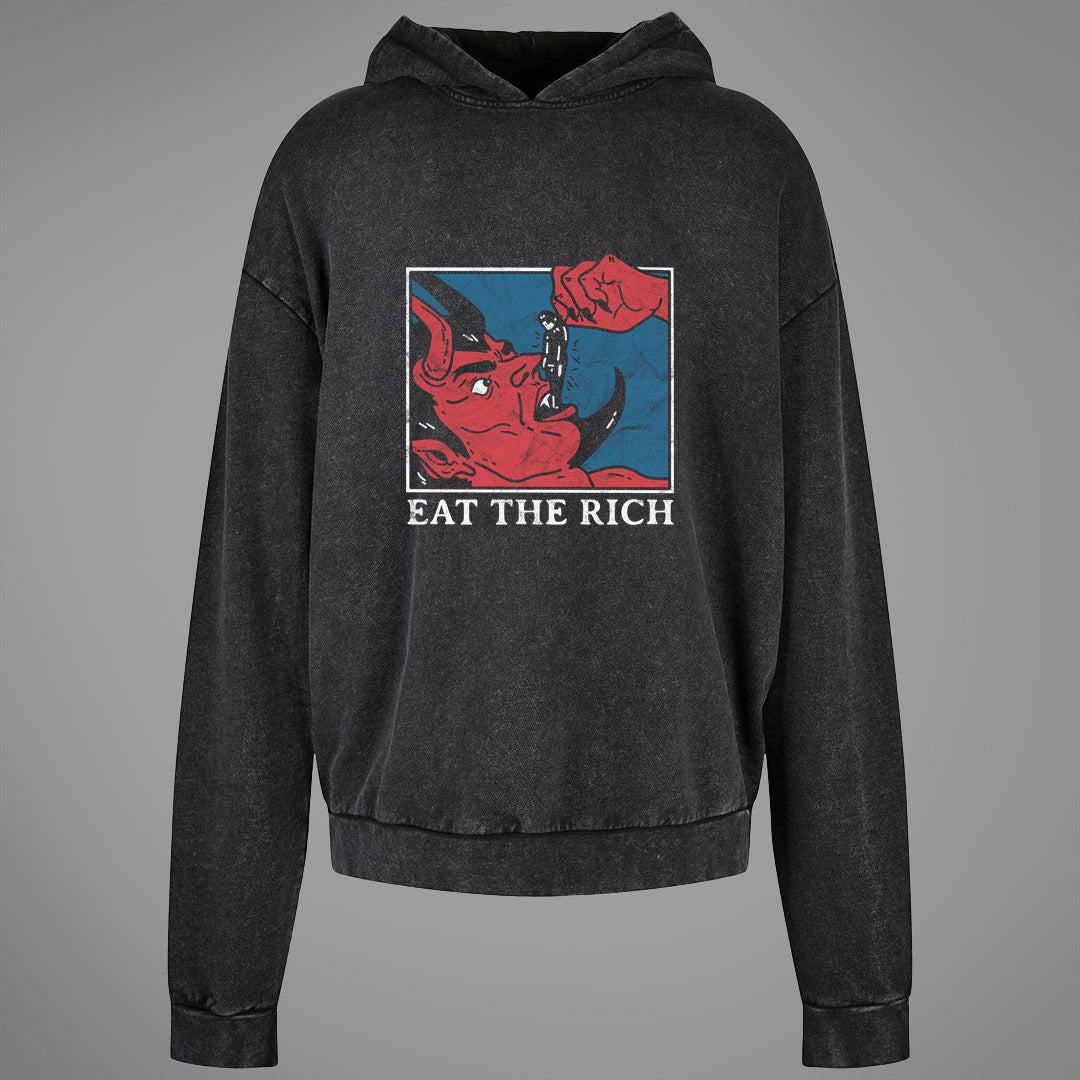 Eat The Rich Acid Washed Oversized Hoodie