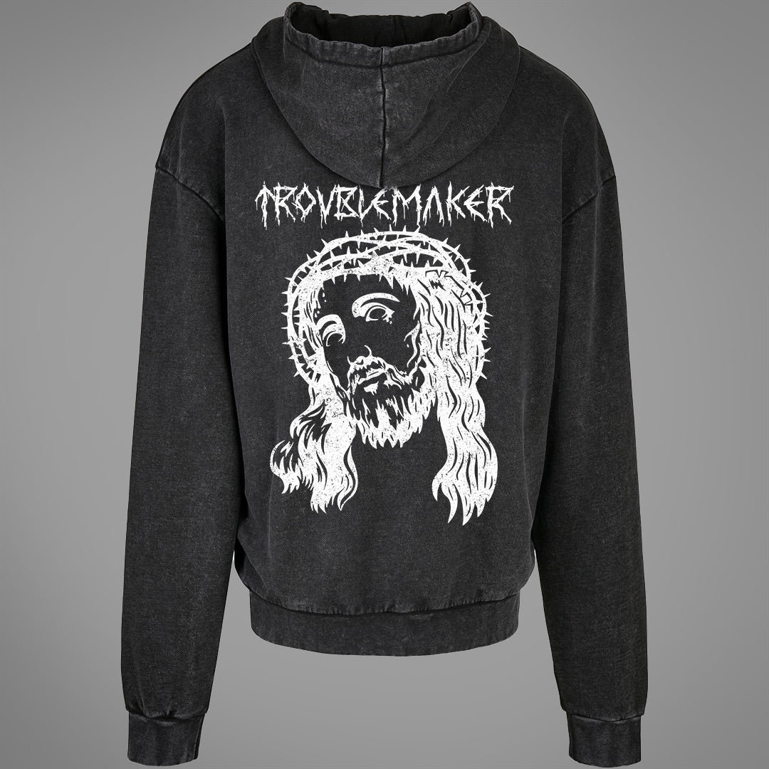 Felpa con cappuccio oversize lavata con acido Troublemaker