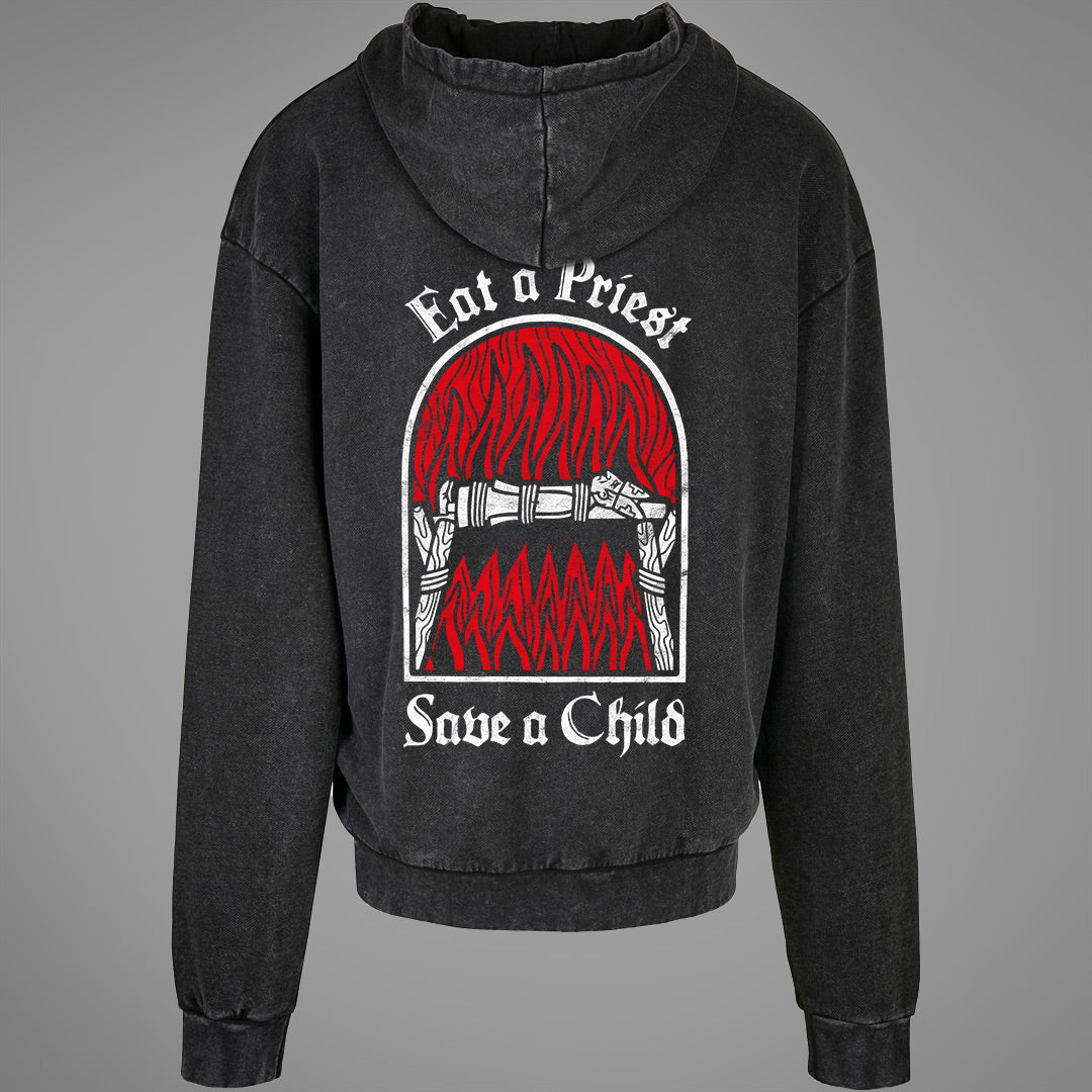 Eat a Priest Save a Child Acid Washed Oversized Hoodie