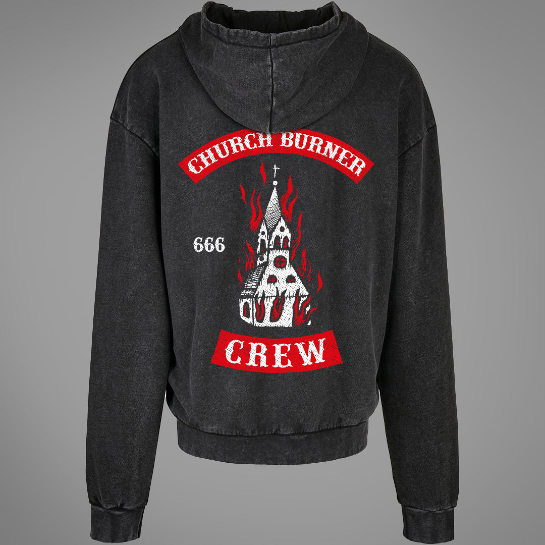 Felpa con cappuccio oversize lavata all'acido Church Burner Crew