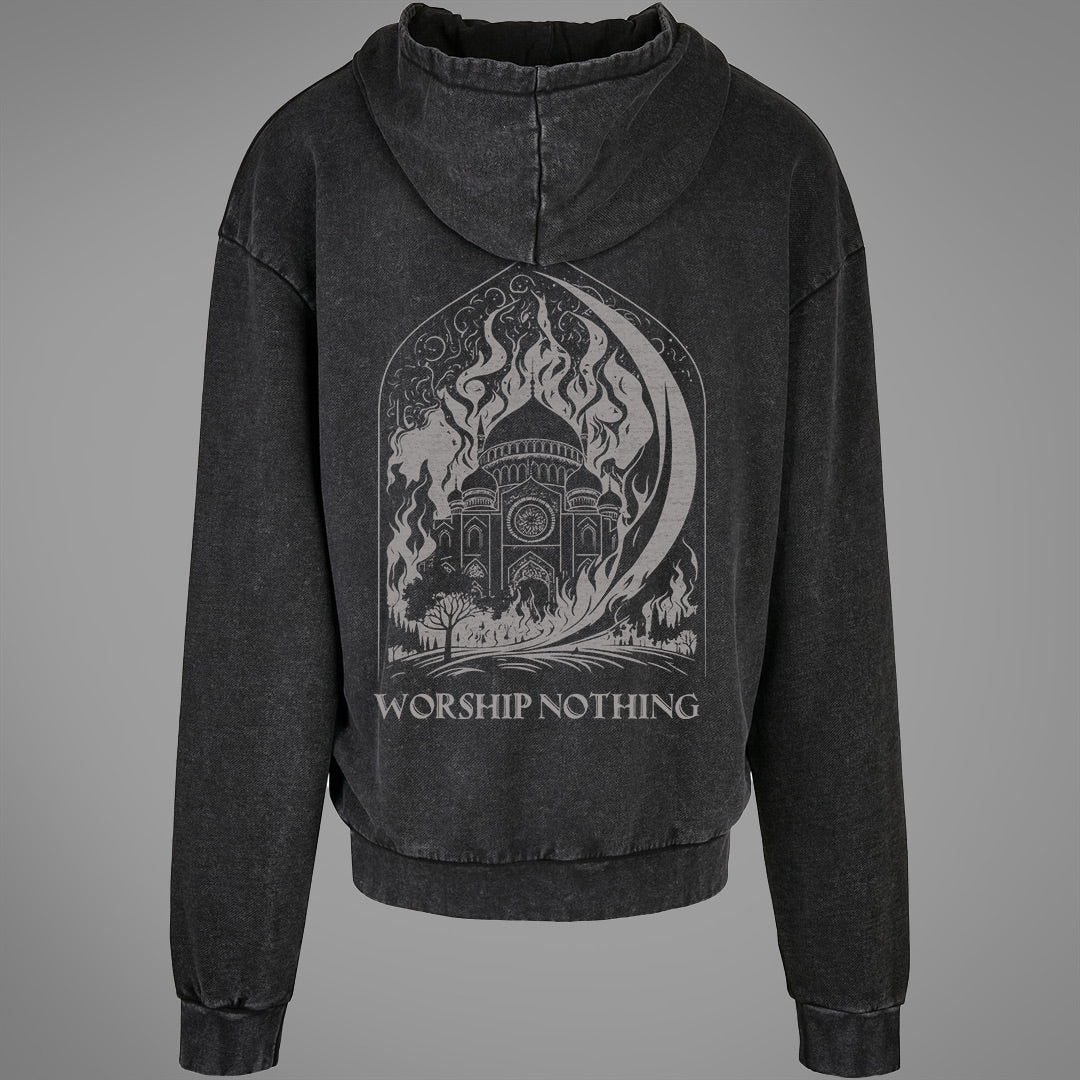 Worship Nothing Acid Washed Oversized Hoodie