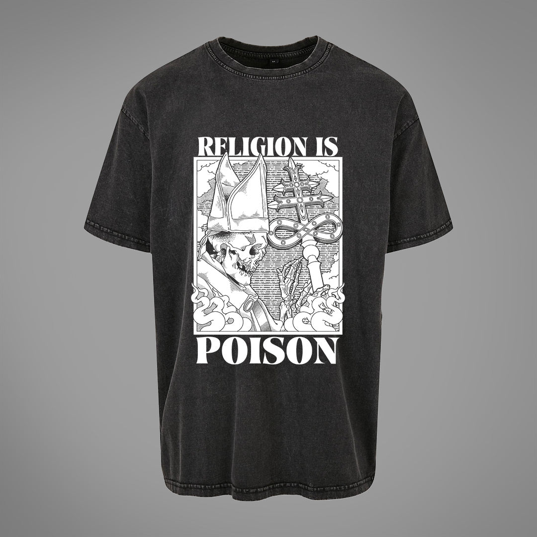 Religion Is Poison Acid Washed Oversized T-Shirt