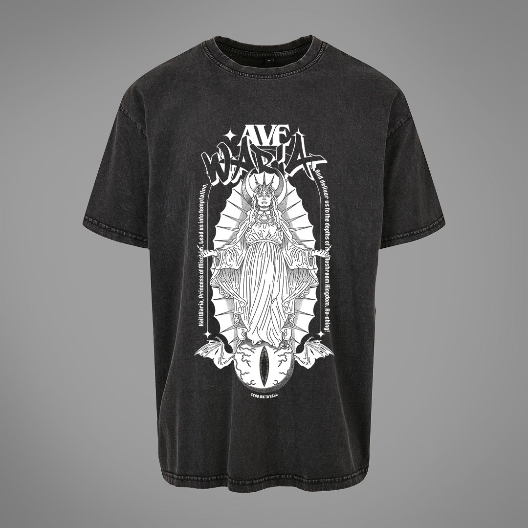 T-shirt oversize Ave Waria lavata con acido