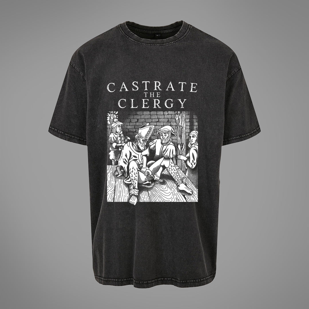 T-shirt oversize lavata con acido Castrate the Clergy