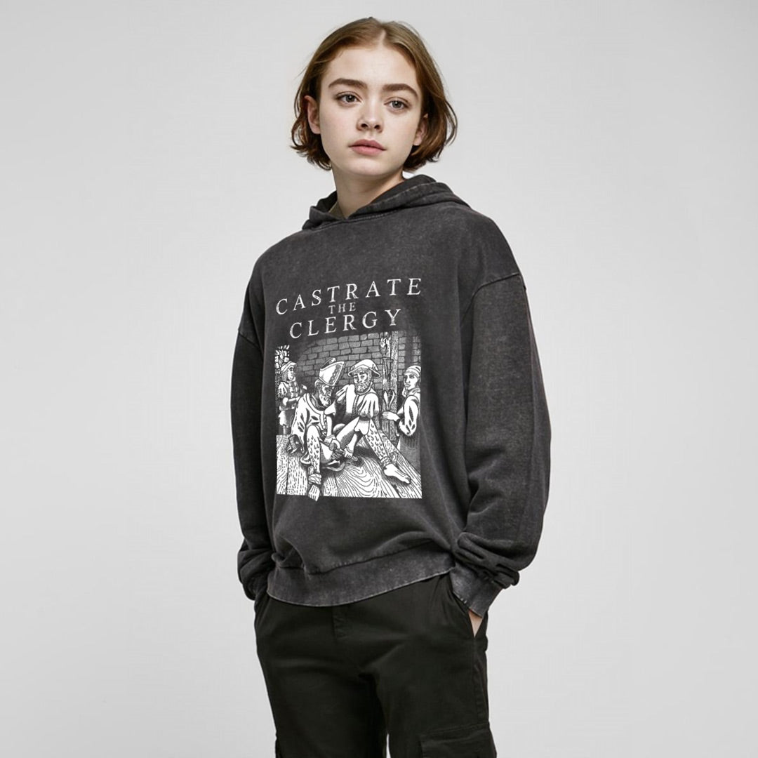 Castrate the Clergy Acid Washed Oversized Hoodie