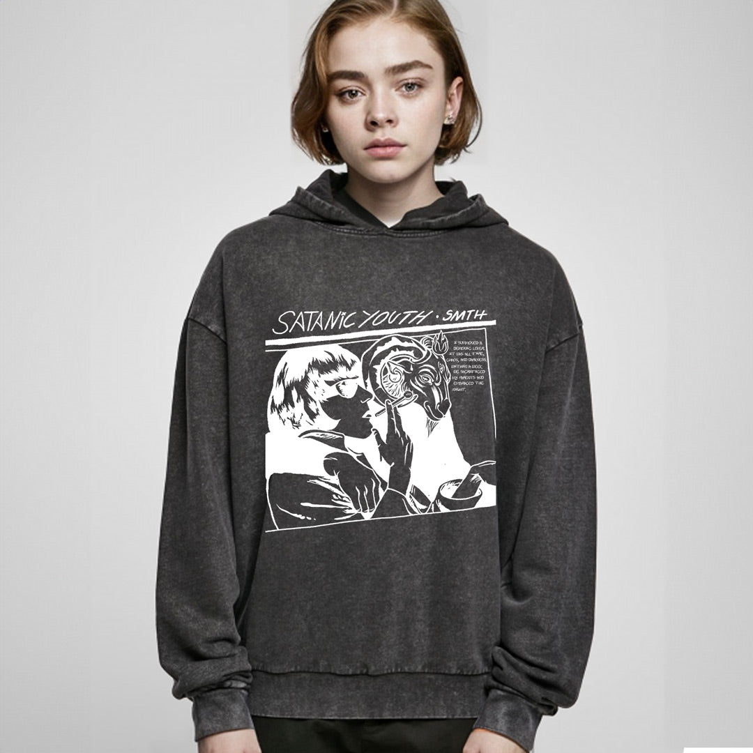 Satanic Youth Acid Washed Oversized Hoodie